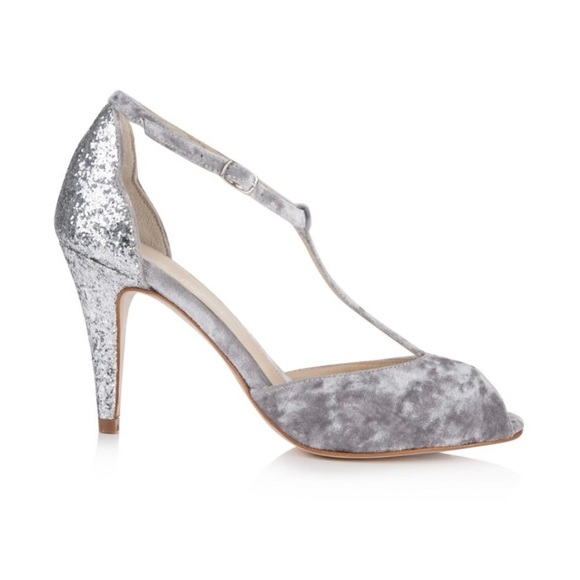 Rachel Simpson Olivia Shoe, Soft Grey Velvet with Sparkled Heel, Size 37 - Picture 3 of 6